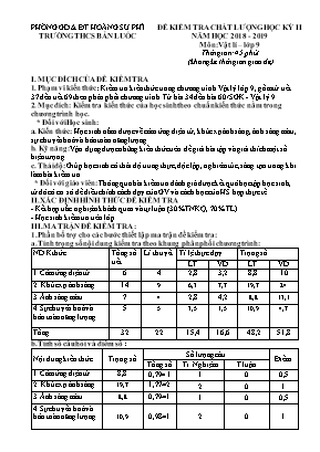 Ma trận và đề kiểm tra chất lượng học kỳ II môn Vật lý Lớp 9 - Năm học 2018-2019 - Trường Bản Luốc (Có đáp án)